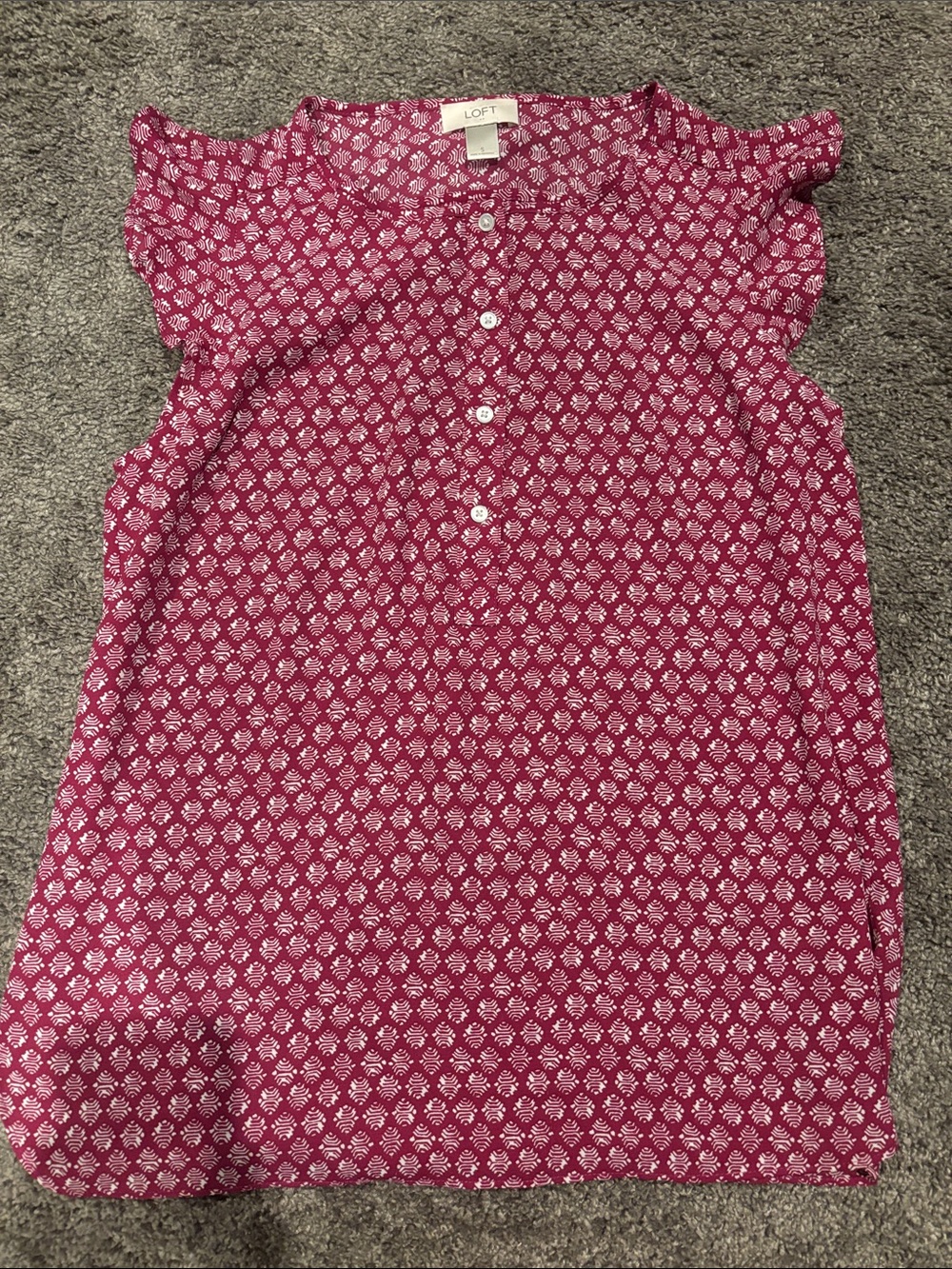 LOFT Magenta Floral Print Cap-Sleeve Blouse